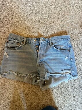 Agolde Light Blue Distressed Denim Shorts